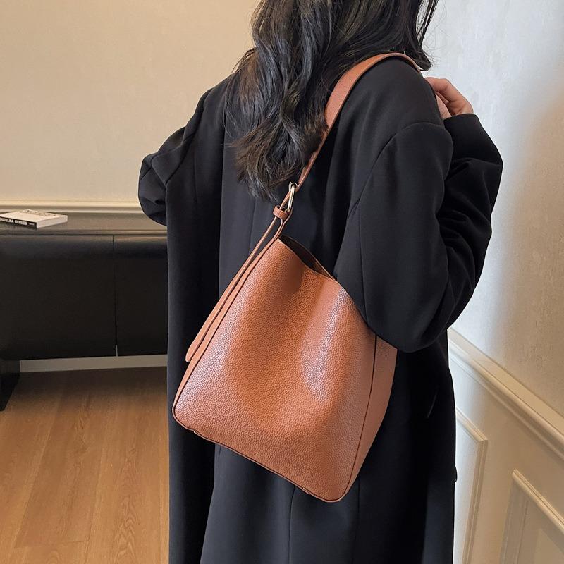 Women's bag new fashionable retro solid color lychee pattern high-end commuting versatile shoulder messenger bag