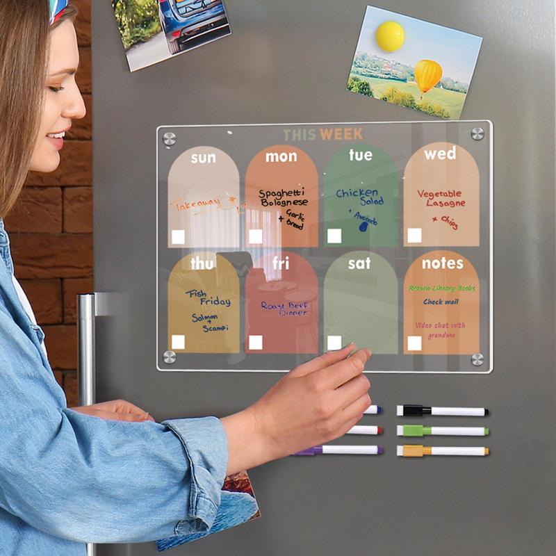 Acrylic Magnetic Memo Board For Fridge Clear Dry Erase Board For Fridge With Weekly Meal Planner For Refrigerator