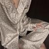 Spring and Autumn Breathable New Ice and Snow Silk Long-sleeved Trousers Cardigan Pajamas Women's Leopard Print Korean Ins Style Loungewear