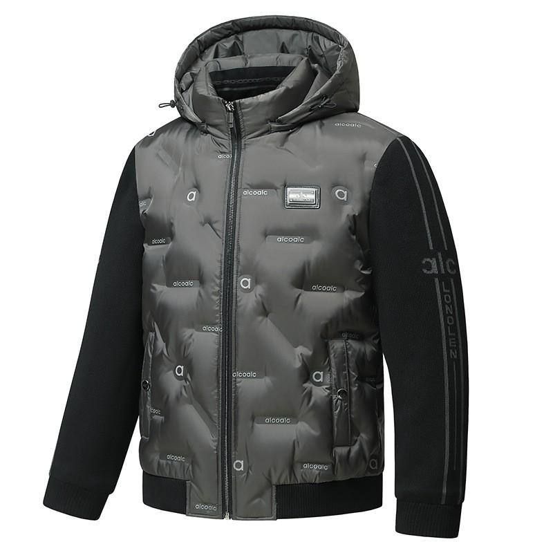 Mens Winter Down Jacket With Detachable Hood Knit Cuffs 90% White Duck Slim Fit Urban Daily Wear