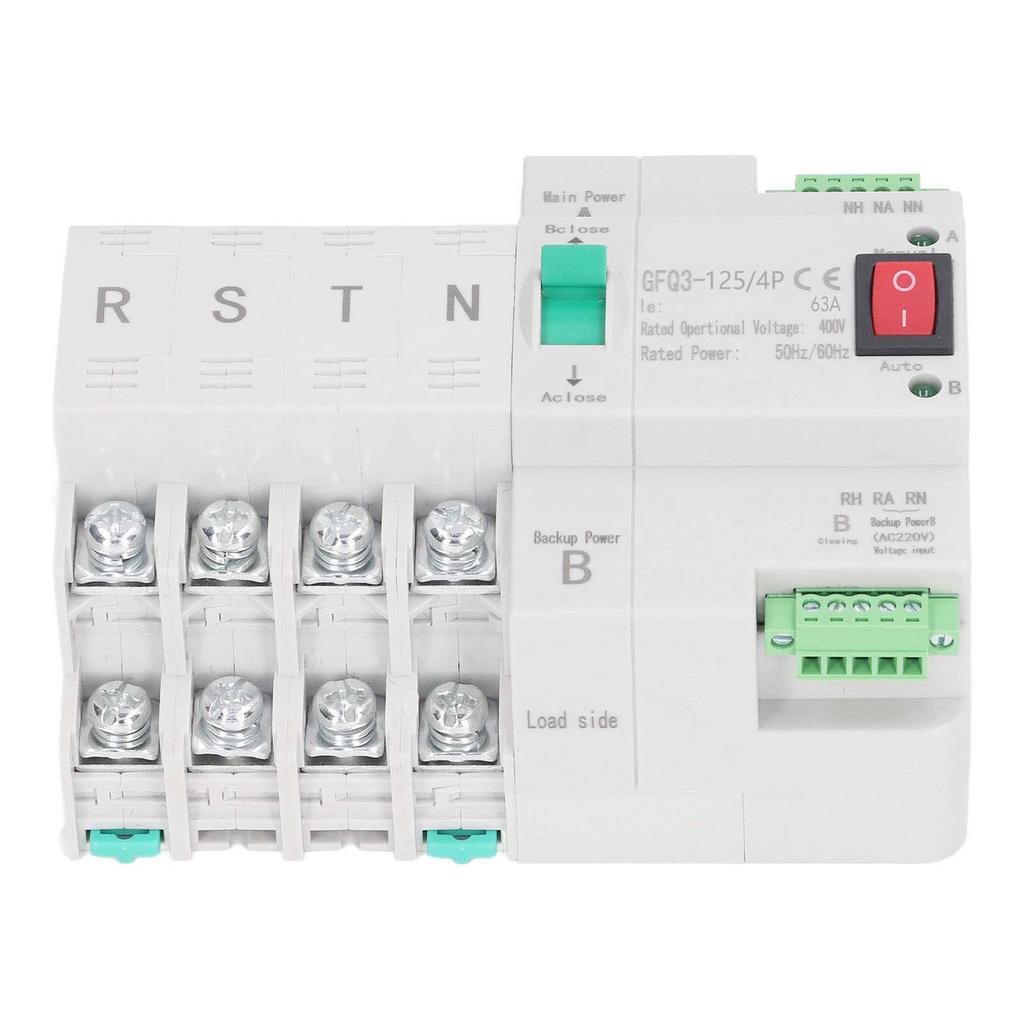 Dual Power Automatic Transfer Switch DIN Rail Mount 4P Generator Changeover Switch AC400V 63A
