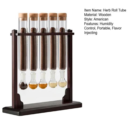 Kräuterrollen-Aroma-Infuser Humidor Kräuterrollen-Glas-Reagenzglasständer mit geradem Pfeifenkugelfuß Holzstopfen Kräuterrollen-Aroma-Injektor Luftbefeuchter