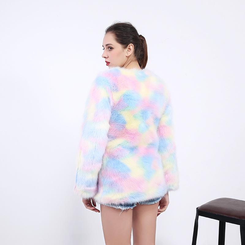 Modny damski płaszcz z imitacji futra z lisa Płaszcz z norek Wełniany sweter Kolorowa kurtka Ciepłe futro z norek