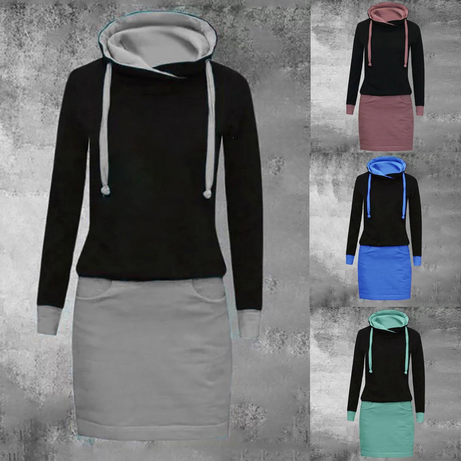 

Женское повседневное платье с цветными блоками и длинным рукавом с круглым вырезом выше колена, свободные платья