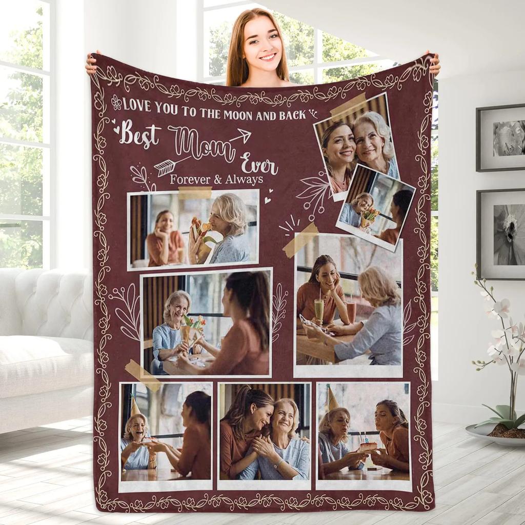 Custom Blanket With Text Photo Collage Personalized Picture Blankets Souvenirs Gifts Customized Throw Blanket for Family Mom Dad