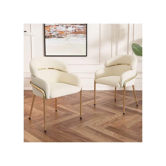 Chaise de salle à manger - MUVOE - Pièce unique - Velours beige - Pieds métalliques - Style élégant