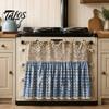 Dustproof Oven Handle Protector Farmhouse Stove Skirt, Plaid Crochet Lace Curtain, Rustic Kitchen Cabinet Decoration Skirt Curtain with Ties