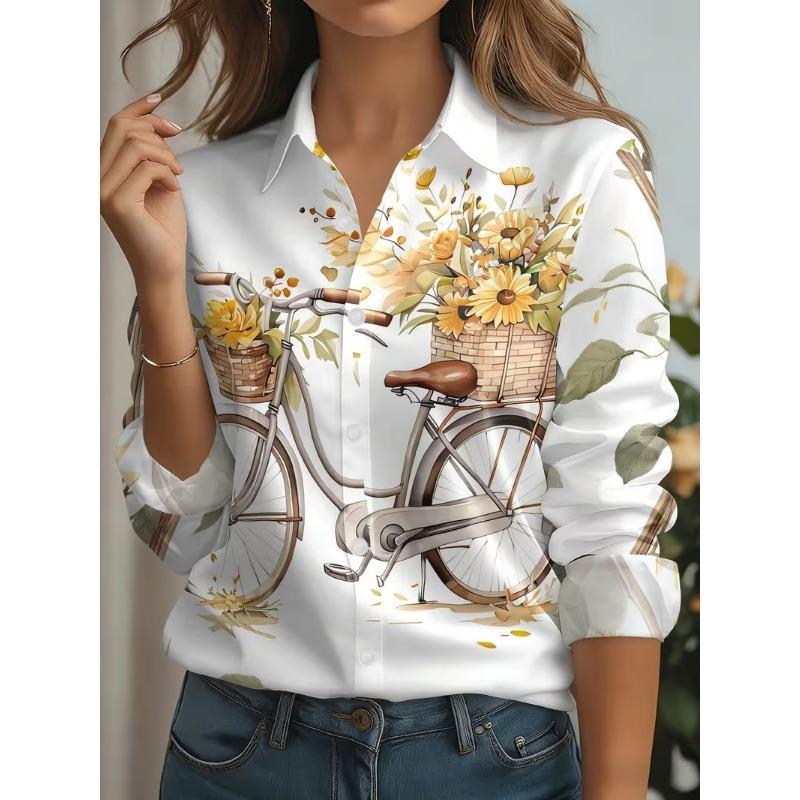 Elegant Women's Shirt Vintage Colorful Lines Printed Spring Autumn Blouse Lapel Neck Blouse Women Long Sleeve Loose Casual Shirt