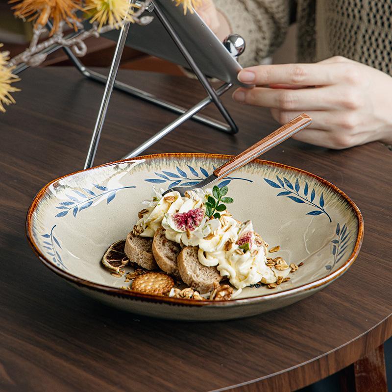 Plate 9-Inch Lotus Leaf Plate Premium Salad Plate Vegetable Plate Special-Shaped Ceramic Deep Plate Outlet