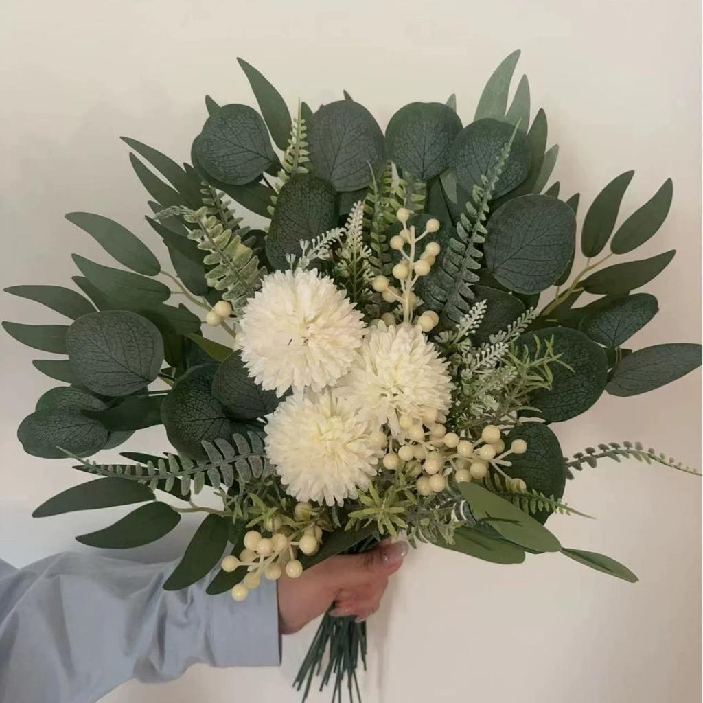 Mixed Artificial Flowers Bouquet with Eucalyptus Leaves And Silver Willow Cuttings for Wedding Floral DIY Home Decor