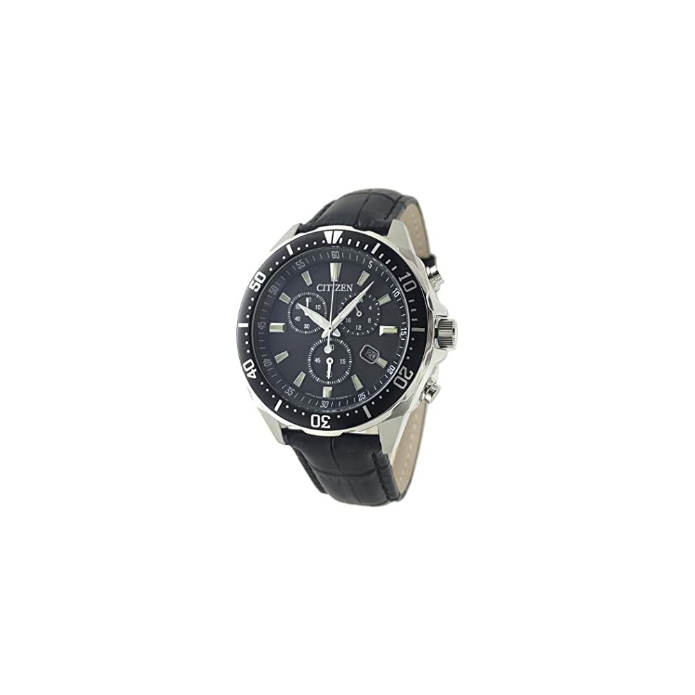 Citizen Eco-Drive Chronograph Solar Black Dial Leather Strap with Extra Band Generic Watch