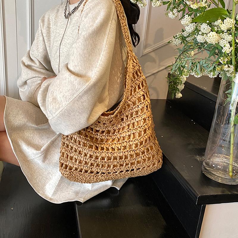 Summer Straw Woven Bag for Women Shoulder Bag Raffia Paper Rope Boho Beach Handbags Casual Messenger Crossbody Bag Female Purse