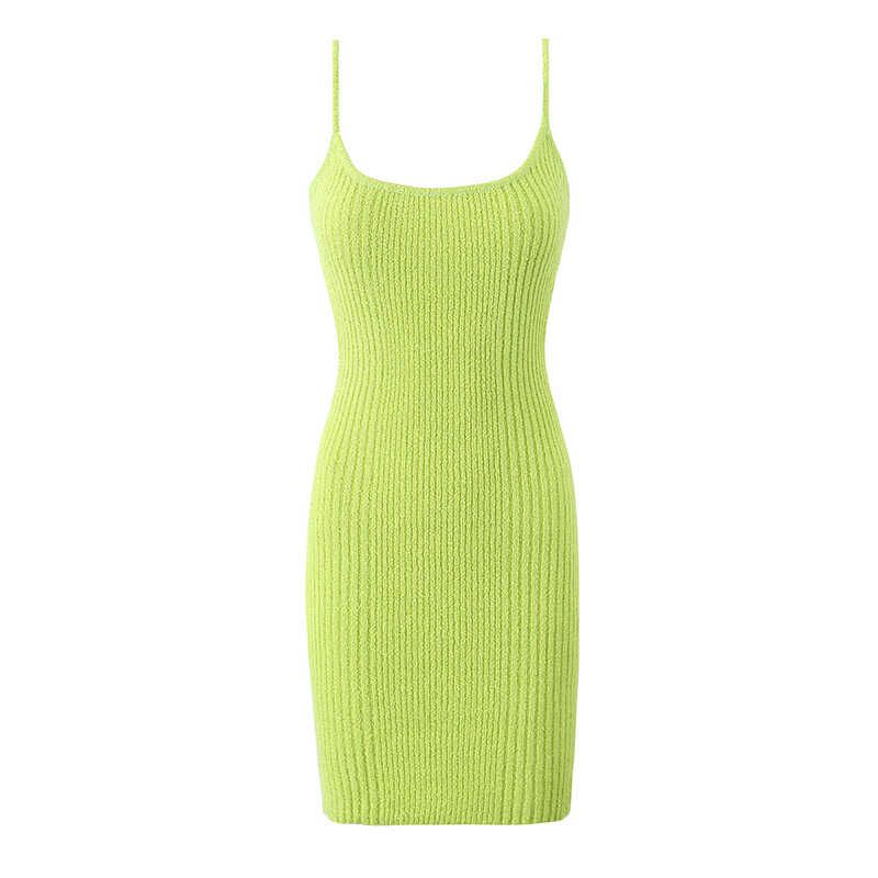 

House s Same Pretty Eye-Catching Figure Pure Desire Sexy Silm Hip-Wrapped Texture Knit Halter Dress Dress Grass Green S