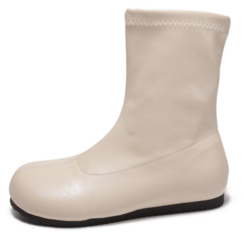Simple soft leather low tube new soft surface flat bottom fashion women's fashion boots European and American style versatile spring and autumn boots