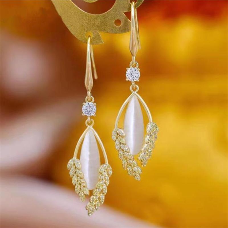 1Pair  Exquisite Shiny Wheat Ear Leaf Earrings For Women Girls Elegant Light Luxury Earrings Jewelry Accessories Gifts