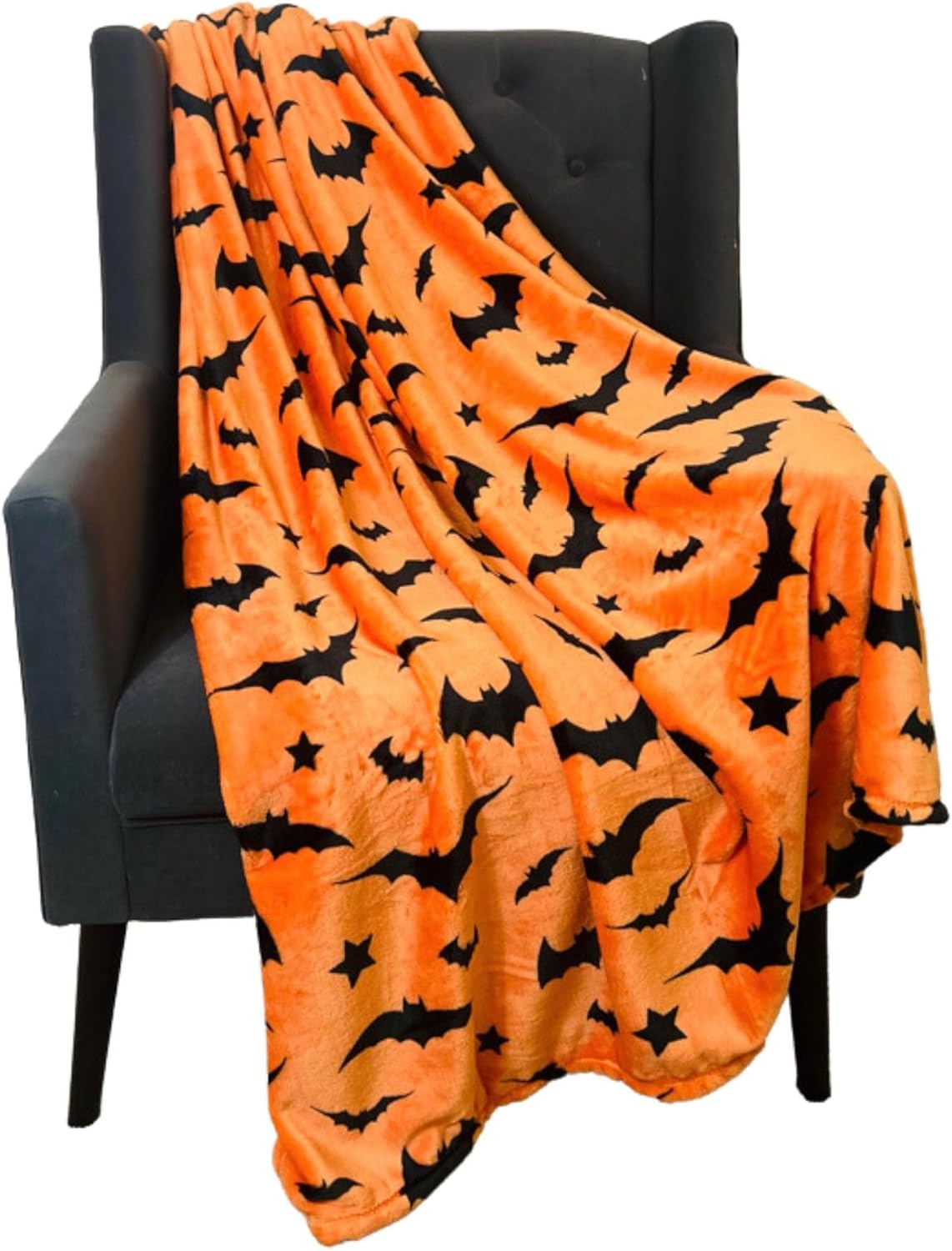 

Spooky Season Bat Print Blanket Cozy Flannel Throw for Halloween Decor Perfect for Sofa Office Travel 75x100cm (30x40inch)