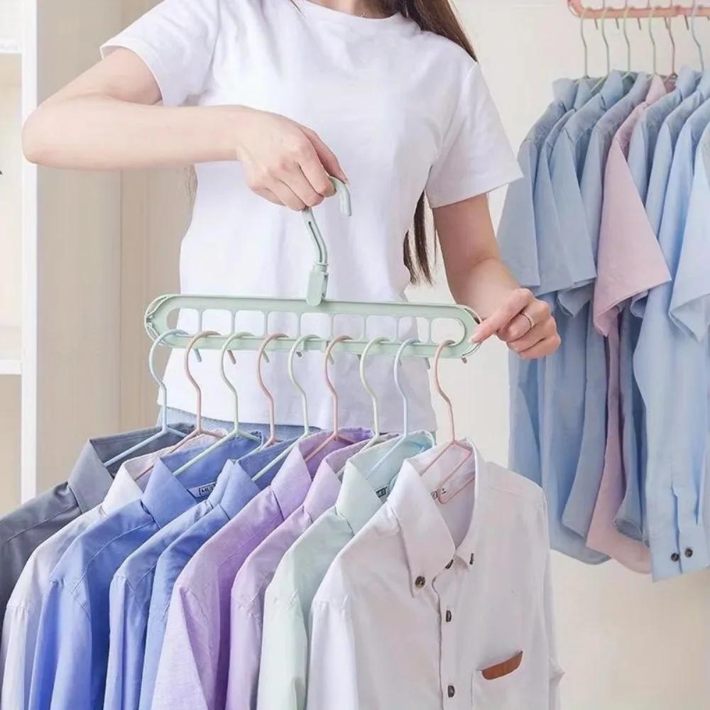 10pcs 9-hole Wardrobe Storage Rack Multifunctional Foldable Clothes Drying Rack Storage Clothes Rack Space-saving Clothes Hanger