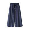 Women's Cropped Pants 3/4 Length  Denim Jogger Drawstring Capri Trouser Elastic Waist Sweatpants