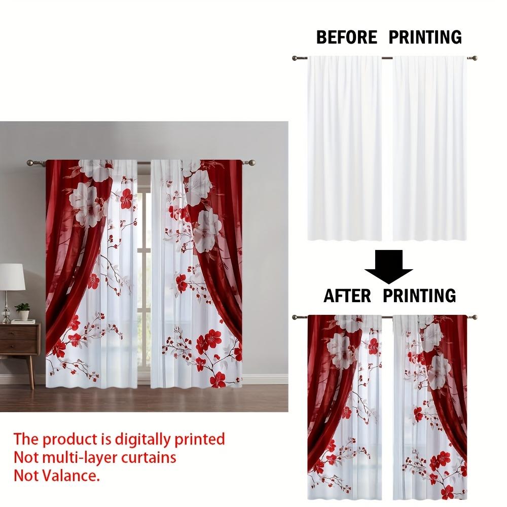 Set aus 2 eleganten roten festlichen Vorhängen mit luxuriösem Blumendruck für Esszimmer, Schlafzimmer, Wohnzimmer mit Stangentasche aus Polyester, ideal für