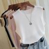 Summer Round Neck Undershirt Women Wide Straps Thin Inner Sleeveless Knitted Solid Color Outer Tops Polyester Vest