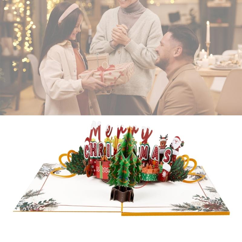 Foldable Greeting Card with Envelope 3D Christmas Tree Card with Musical Tune and Glowing Lights Festival Postcard