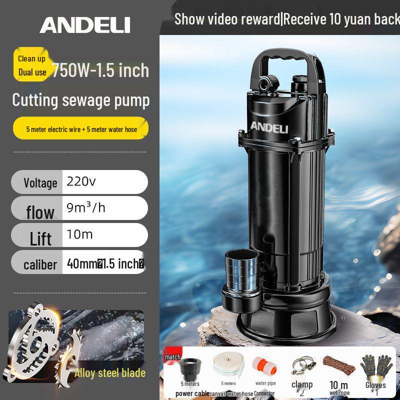 220V Kupfer Klärgruben-Schneidpumpe für Toiletten, Abwasser, Schlamm und Wasser - Ideal für den Hausgebrauch und die Landwirtschaft