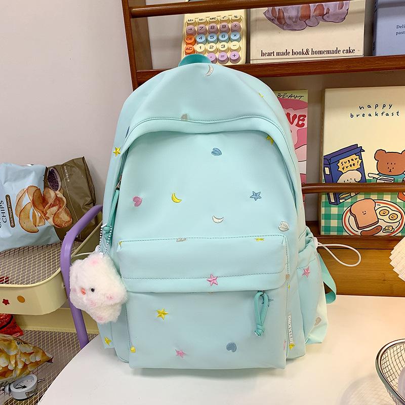 Korean version schoolbag female college student cute embroidery large-capacitycomputer backpack lightweight junior high school student travel backpack