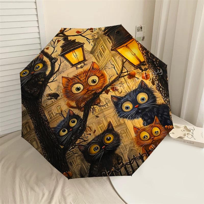 

1PC Cats Lanterns Automatic Open/Close Umbrella with Windproof, 8-Rib Sturdy Canopy, Durable Ribs, Fashionable Design,1267a