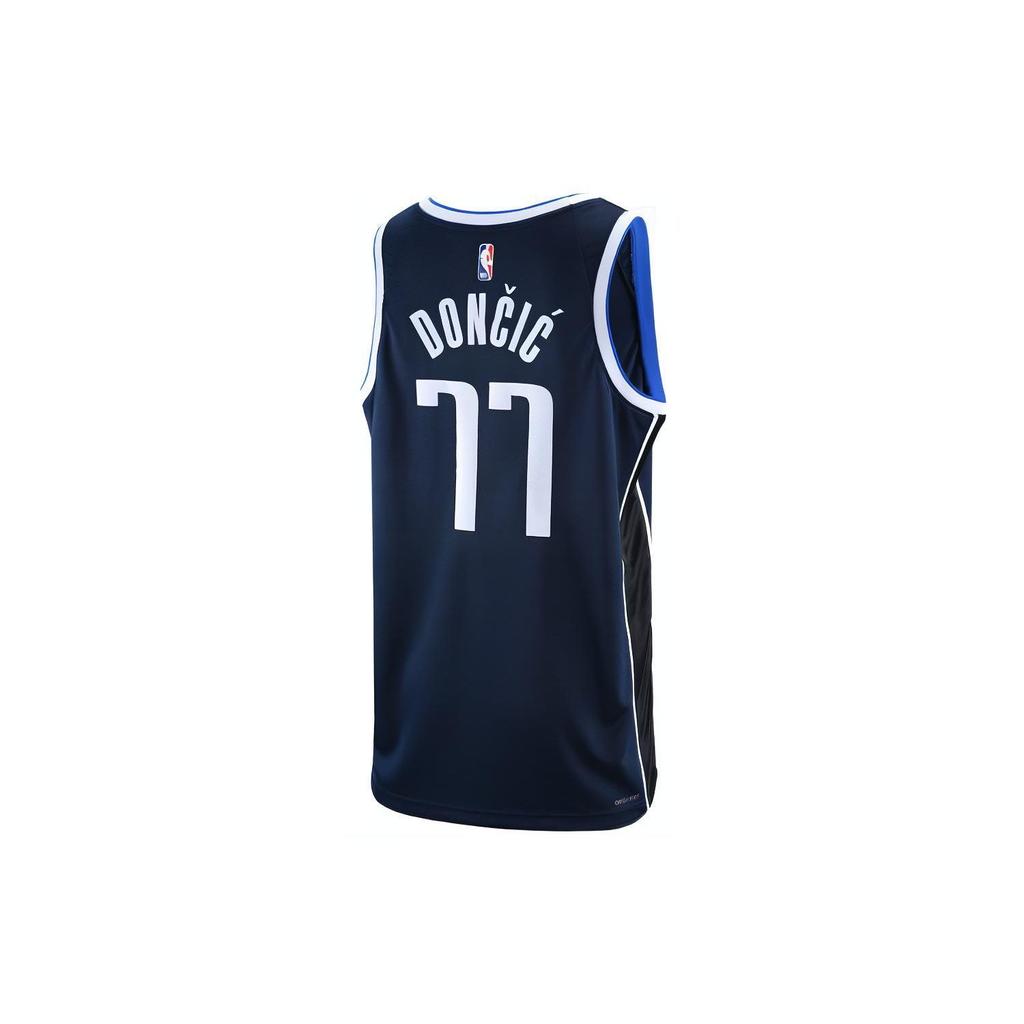 Jordan Pure Color Logo Print Mesh Basketball Jersey, Luka Doncic #77, Dallas Mavericks Men Jerseys Navy-Blue DO9523-420