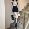 2024 Women's High-Waisted A-Line Black Suit Shorts: Slimming, Hip-Covering, Wide-Leg Skirt-Pants