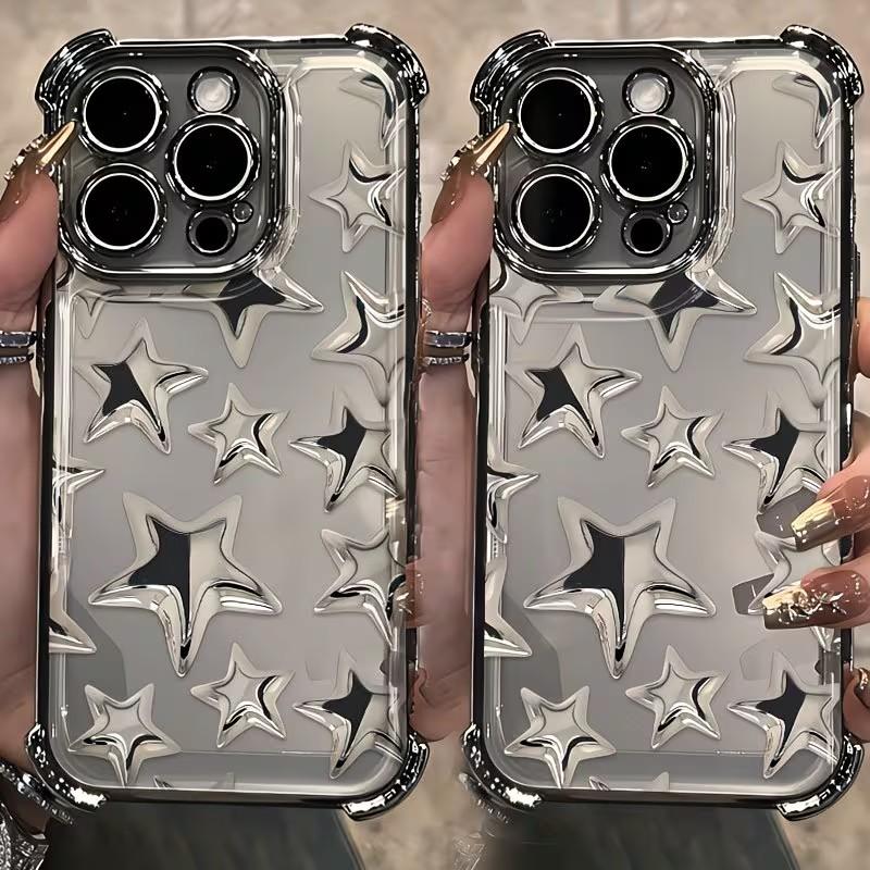 Silver Plating Phone Case For Xiaomi 15T 15 14 13 Poco M7 F7 F4 F5 X7 X6 X5 X3 Pro Ultra 4G 5G Anti Fall Airbag Star Print Y2K