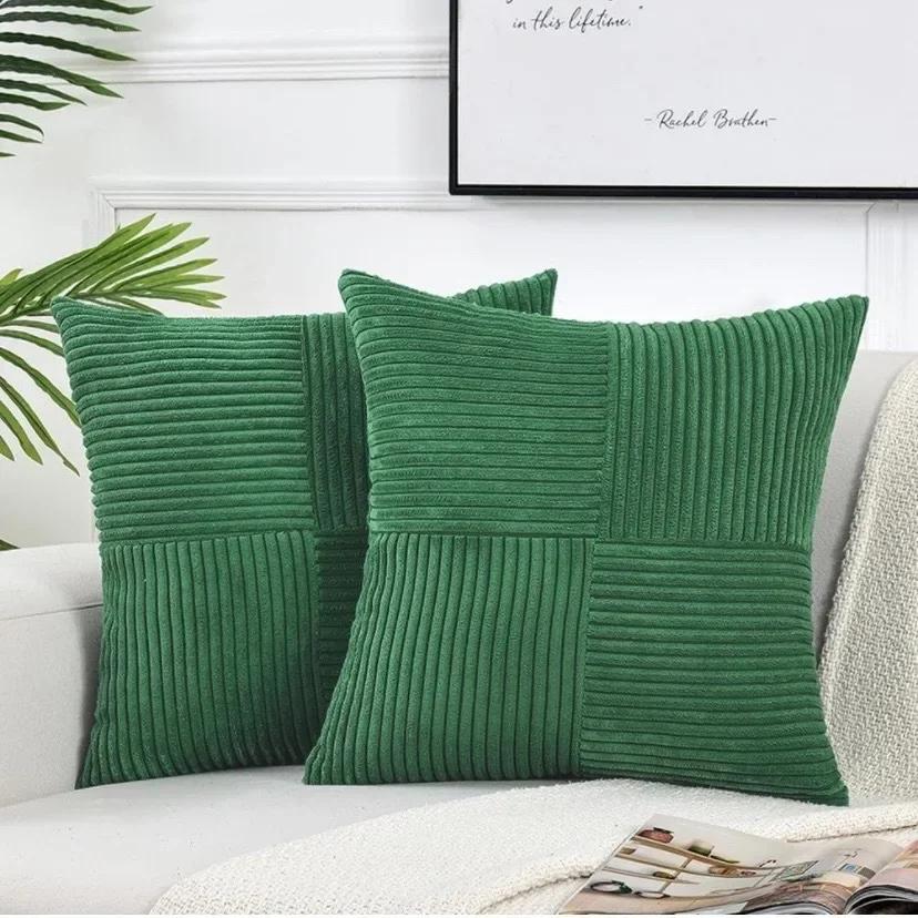 2PCS/Set Corduroy Striped Square Cushion Covers 45*45CM Soft Splicing Throw Pillow Covers for Couch Bed Chair Home Decor