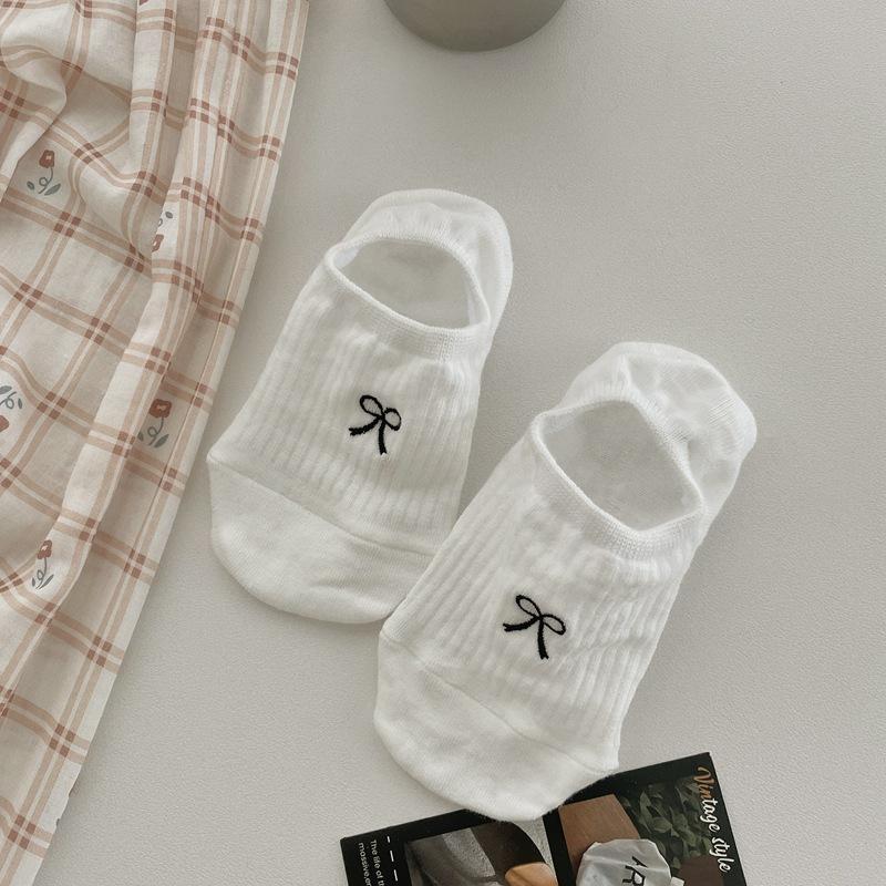 Solid Color Bow Embroidery Silicone Non-Slip Invisible Socks Children, Light Mouth Summer Boat Socks
