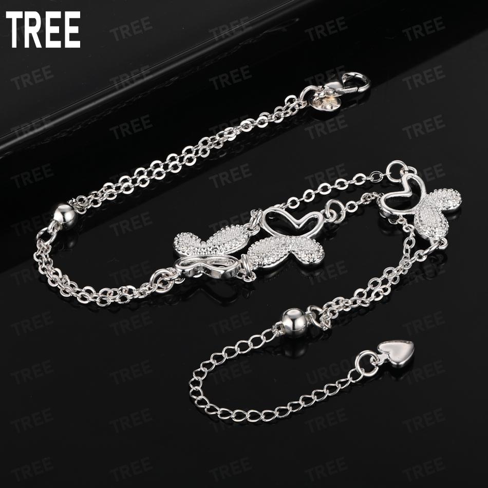 925 Sterling Silver Double-Layer Fine Chain AAA Zircon Butterfly Bracelet - Exquisite Gift Jewelry