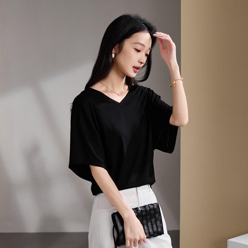 SOFSIL 2026 Summer V-Neck Bat-Wing T-Shirt S