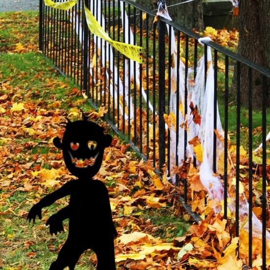 Halloween Garden Stake Metal Art Flying Witch Sign Skeleton Zombie