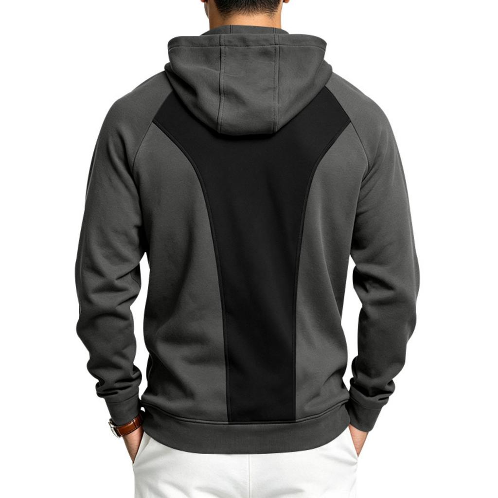 Men's Loose Fit Color Block Hooded Zip-Up Sweatshirt for Outdoor Workout and Fitness