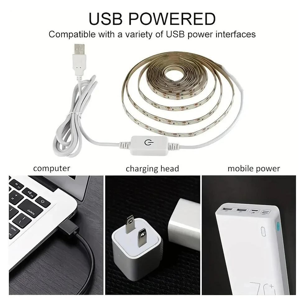 5V LED Lights Strip 2835 Touch Switch Dimmer USB LED Tape Ribbon Flexible DIY Backlight Mirror Christmas Cabinet Room Decor Gift