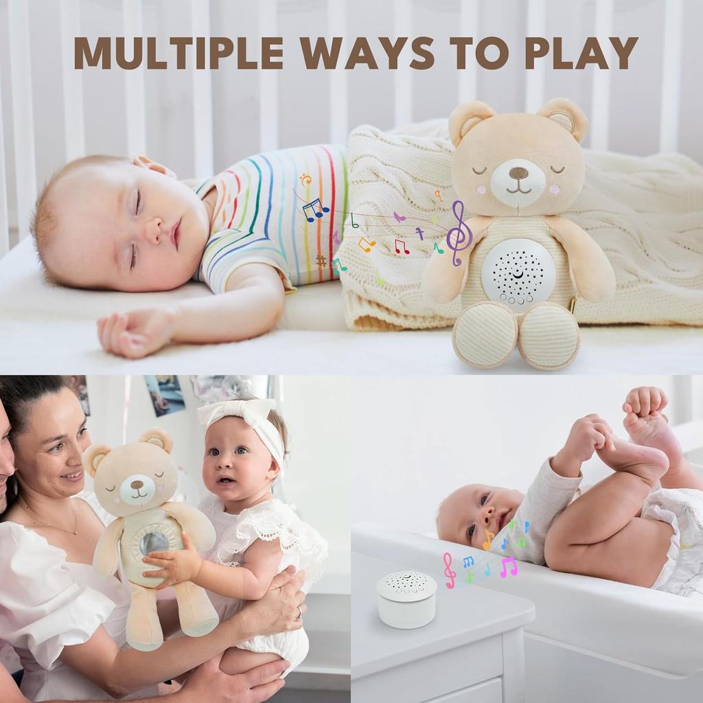 Musical Stuffed Animals with Sound Machine, White Noise Baby Soothers for Sleep, Night Light Shush Lullaby Music Soothing White Noise Toys for White