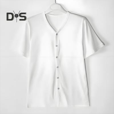 Men Button Down T-shirt Solid Color V-Neck Short Sleeve Tee Shirt Summer Casual Breathable Top for Daily Wear Street