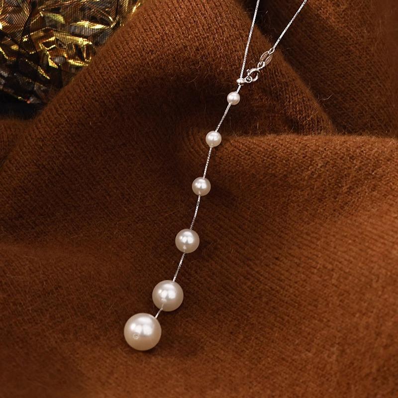 925 Sterling Silver Shijia Gradual Change Y Word Pearl Necklace Female Versatile Niche High Sense A Multi-wear Pearl Collarbone Chain