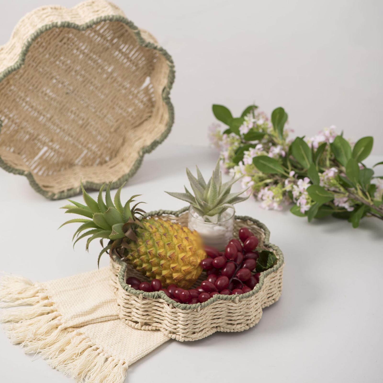 Handmade Woven Paper Rope Storage Basket, Imitation Rattan Household Storage Basket, Fruit And Vegetable Basket, Living Room Snack Tray S бежевый