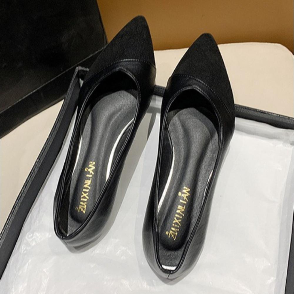 Flats Womens Spring Autumn Black Work Leather Shoes Pointed and Comfortable Professional Shallow Mouth Low Heel Work Shoes Women
