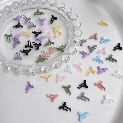 50Pcs Waved Ribbon Bows Nail Art Decorations Solid Color Bowknots Resin Nail Art Decorations For Diy Hairpin Nails Parts