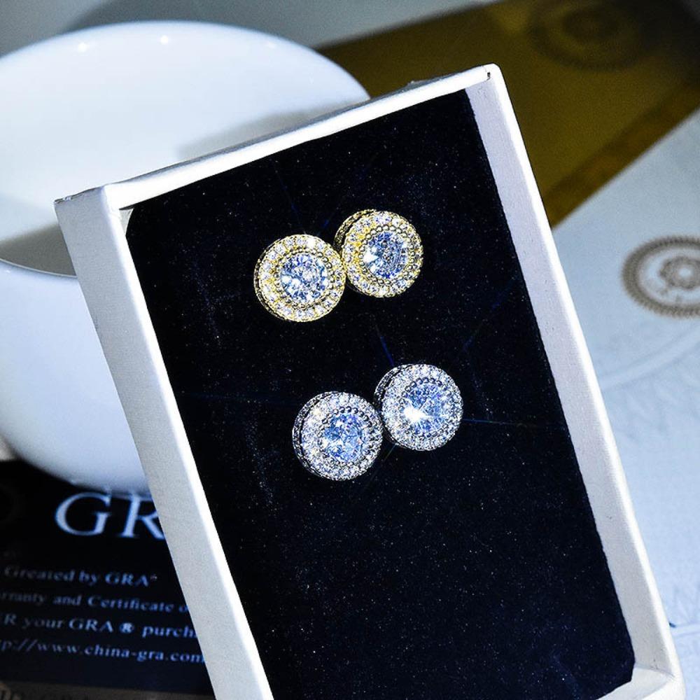 Women's 2 Carat Round Moissanite Stud Earrings D Color Full Diamond Classic Style