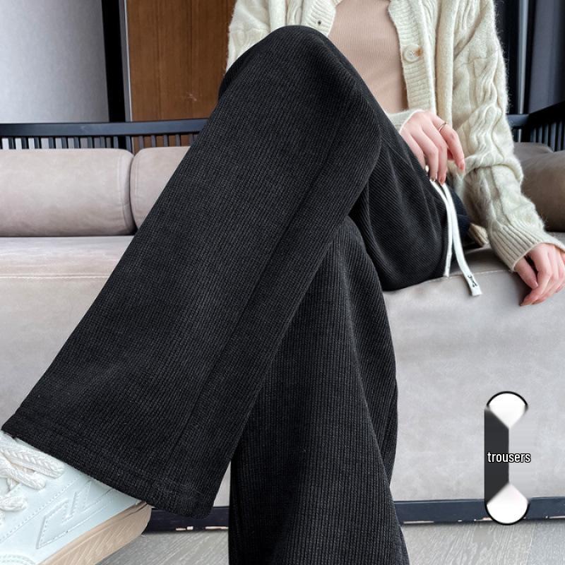 

Women s Wide Leg Corduroy Pants - Autumn/Winter, Velvet-Lined, Warm, Casual Straight-Leg Fit 3XL