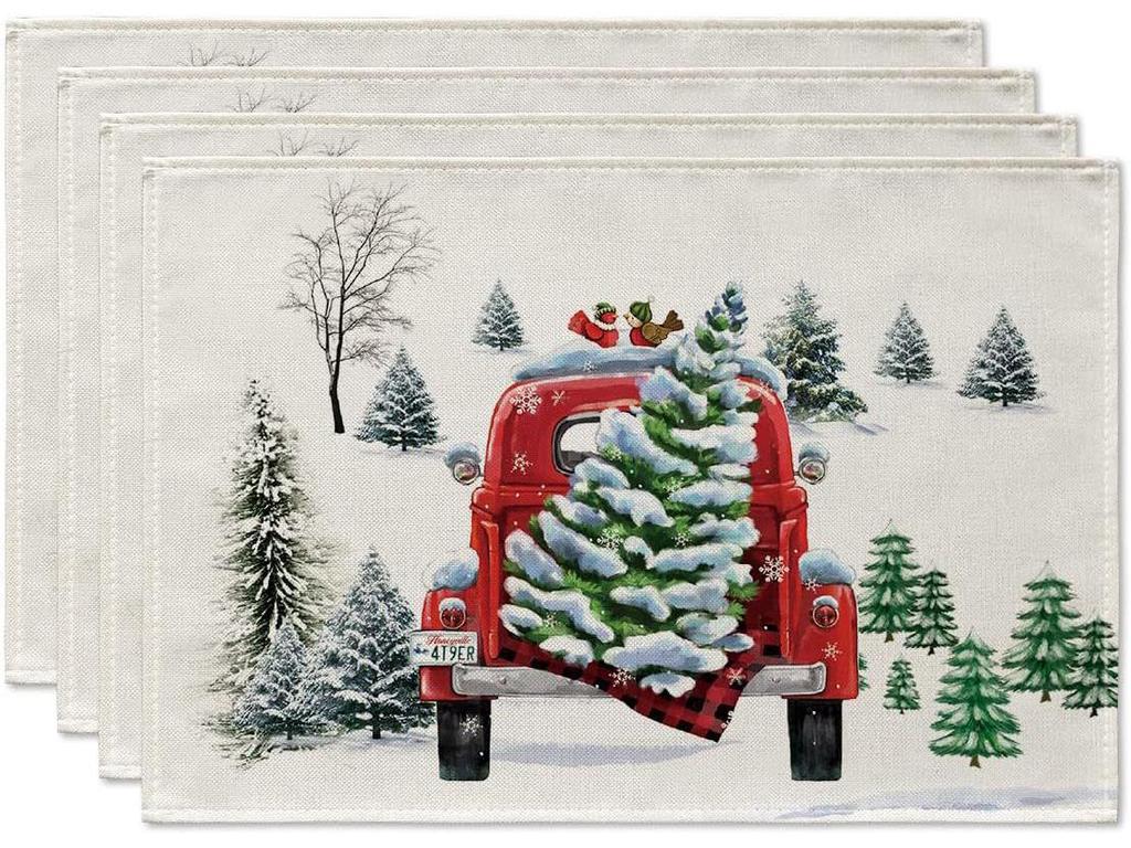 Christmas Placemat Set with Plate & Cup Insulation - Holiday Decorative Table Mats
