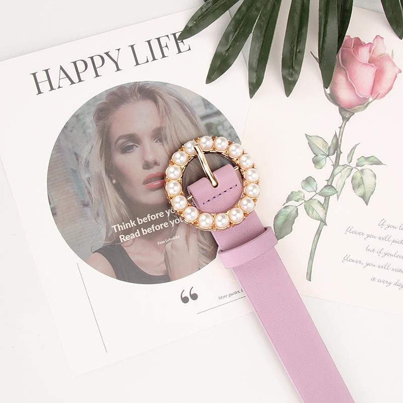 Elegant Intellectual Women's Belt Newly Launched and New Fashionable Round Pearl Pin Buckle Highlights The Noble Belt
