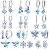 New 925 Silver Blue Shell Flying Fish Snowflakes Women Earrings Brilliant Wedding Engagement Star Earrings Jewelry Gift