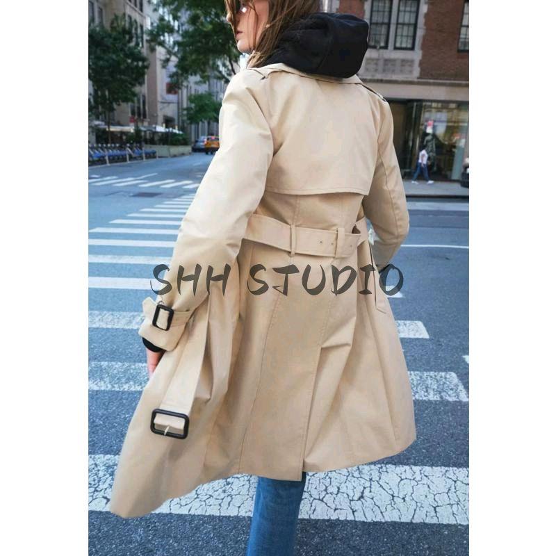 Spring New Women's Clothing French Retro Double Breasted Buckle Decoration Long-Sleeved Lapel Coat Outwear 0518252